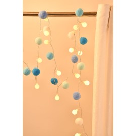 FLCSIed 6.56Ft 20 led 3AA Battery Powered Globe Lights with Pom-poms Fairy Light for Bedroom, Valentine's Day, Wedding, Party, Christmas, Home Decor (Blue)