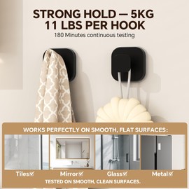 4 Pack Stainless Steel Suction Cup Hooks for Shower, Removable No Drill Towel Hooks for Bathroom Glass Door Mirror Tile, Waterproof Rustproof Suction Hooks for Loofah, Bath Robe, Coat, Matte Black