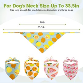 BINGPET 4pcs Fruit Print Dog Bandana,Dog Bandanas Scarf Washable and Reversible Triangular Bibs Pet Cute Fruit Print Scarf Adjustable Kerchief for Small to Large Dogs