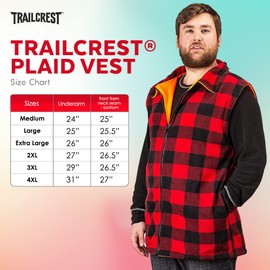TrailCrest by Treel Men's Reversible Buffalo Plaid & Safety Blaze Orange Outdoorsman Workwear Vest, 2X