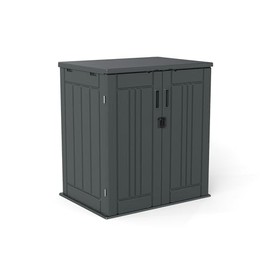 ZYJOYY 2.6 x 2.8 FT Outdoor Storage Shed, 15 Cuft Outside Waterproof Storage Cabinet, HDPE Resin Plastic 290 Gallon Outdoor Storage Container, Horizontal Lockable Storage Shed, Grey