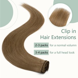 Rich Choices Hair Extensions Clip in Human Hair 16 Inch Light brown Remy Hair Extensions, 8PCS 65g Thin Weft