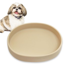 BNOSDM Silicone Dog Food Plate Shallow Dog Bowl Flat Cat Dish 1 Pack Small Puppy Plates for Small Dogs and Cats Whisker Fatigue Pet Feeding Bowls for Dry and Wet Food (Beige)