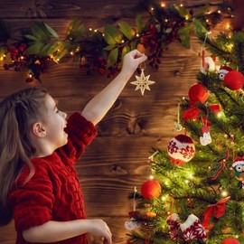 Operitacx 6 Pcs Golden Star Ornaments Christmas Tree Decoration 3D Glitter Gold Star 8 Point Star Christmas Tree Hanging Pendants for Holiday Wedding Christmas Party Decoration