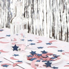 Navy-Blue Pink Rose-Gold Moon-Star Confetti - 300pcs Glitter Twinkle Little Star Table Confetti Eid Ramadan Mubarak Decoration Gender Reveal Birthday Wedding Baby Shower Party Decor Lasting Surprise