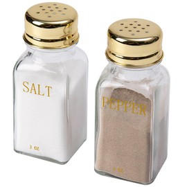 Gold Clear Salt and Pepper Shakers Set- Modern Kitchen Decor, White and Gold Kitchen Decor & Accessories,Cute Salt And Pepper Shakers,Vintage Glass Shakers with Stainless Steel Lids for Home (Clear))