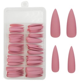 LoveOurHome 100pc Stiletto Press on Nails Matte Artificial False Nails Full Cover Acrylic Nail Tips Manicure Design Decor for Women Girls Salon Home DIY (Pink)