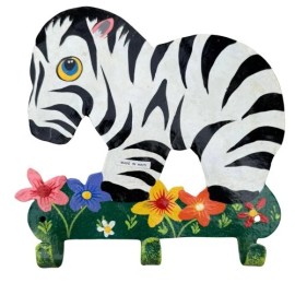Handmade Hand Painted Zebra Metal Wall Hook, Vintage Haitian Home Decor, Nursery Room