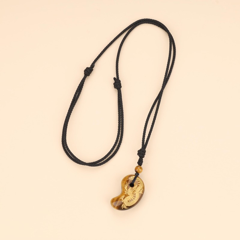 Koai Natural Stone Power Stone Lucky Amulet Magatama Necklace, Adjustable