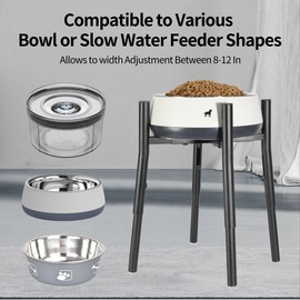 PROERR Raised Single Dog Bowl Stand, Adjustable 12-16" Tall, Elevated Dog Food Bowl Stand for 8-12" Wide Bowls, Dog Bowl Holder for Medium Large - Metal Dog Bowl Stand Only - Black