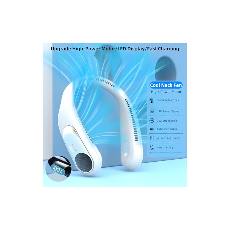 Hands-Free Bladeless Neck Fan with LED Display - 360° Cooling