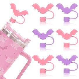 JarThenaAMCS - Funda de silicona para Halloween, 6 piezas, color rosa, morado, portátil, con punta de pajita, reutilizable, para accesorios de taza de 0.4 pulgadas