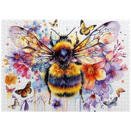 Flowers Bee Puzzles for Adults 1000 Pieces, Garden Bee Butterfly Jigsaw Puzzles, Nature Plant Impossible Animal Art Puzzle as Bee Home Decor