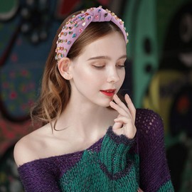 Atoden Purple Knotted Headband with Rhinestone Jewels, Beaded Sparkly Embellished Crystal Hair Accessory for Women
