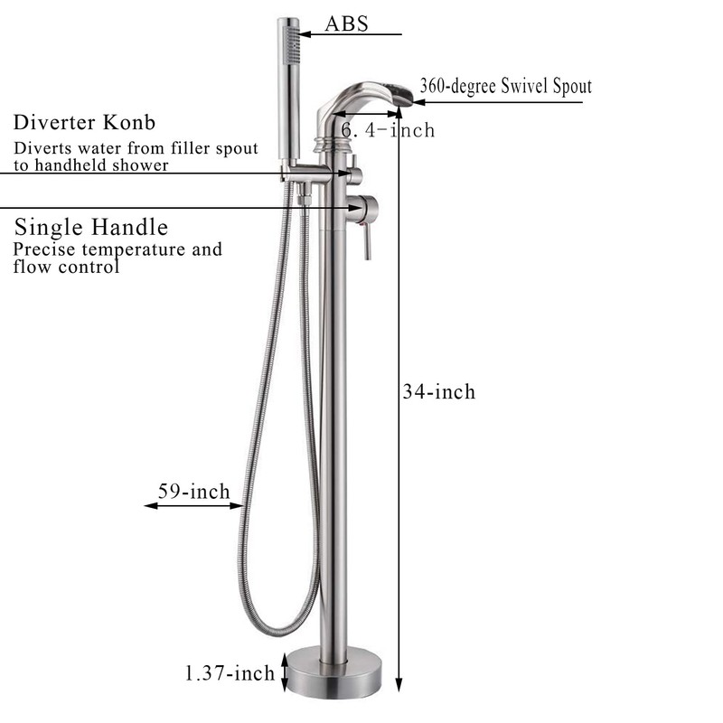 Senlesen Bathroom Single Handle Freestanding Bathtub Faucet Floor Mounted Waterfall