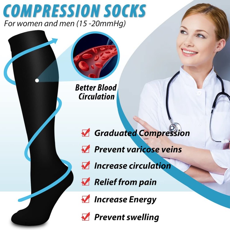 BLUEENJOY Copper Compression Socks for Women & Men (6 pairs)