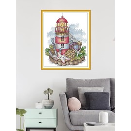 CROSSDECOR Cross Stitch Kits for Adults,Stamped Cross Stitch Kits,DIY Needlepoint Kits for Beginners Counted Embroidery Craft Supplies for Home Décor,Lighthouses 7.8×10.2in