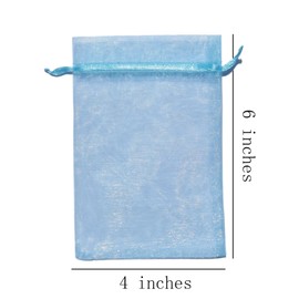 100 Count Organza Drawstring Gift Bags 4x6 inch Baby Blue for Jewelry,Candy,Ball,Presents Sheer Fabric Clear Mesh Wrap Sachet for Baby Shower,Christmas,Party Favors,Bridal Shower,Kids Birthday,Wedding