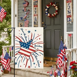 Baccessor Patriotic 4th of July Garden Flag 12.5 x 18 Inch Double Sided Burlap God Bless America Stars Freedom Memorial Day Small Yard Flag Holiday Seasonal Farmhouse Outdoor Outside Decoration