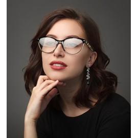 FEISEDY Reading Glasses Cat Eye Blue Light Blocking Readers Anti Eyestrain with Spring Hinge B0043 Black 1.5x