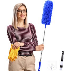 Washable Telescopic Duster, Long Extendable up to 2.45 m, with Telescopic Rod and Bendable, Blue, Pack of 5
