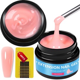 Pack of 2 15 ml UV Gel, Builder Nail Gel, Gel Nails, Nail Primer Gel, Nail Art Gel, Sealing Gel for Nail Design, Manicure Salon, Nail Extension, Repair (Pink, with 48 Pieces Nail Forms)