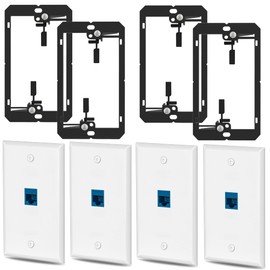 4 Pairs Ethernet Wall Plate Cat6 1 Port Keystone Jack Wall Plate with RJ45 Coupler Outlet Connector and Single Gang Low Voltage Mounting Bracket