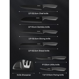 D.Perlla Black Knife Set with Sharpener 7 Pieces Stainless Steel Kitchen Knives with Nonstick Coating Dishwasher Safe Chef Knives Set Easy Grip Handle