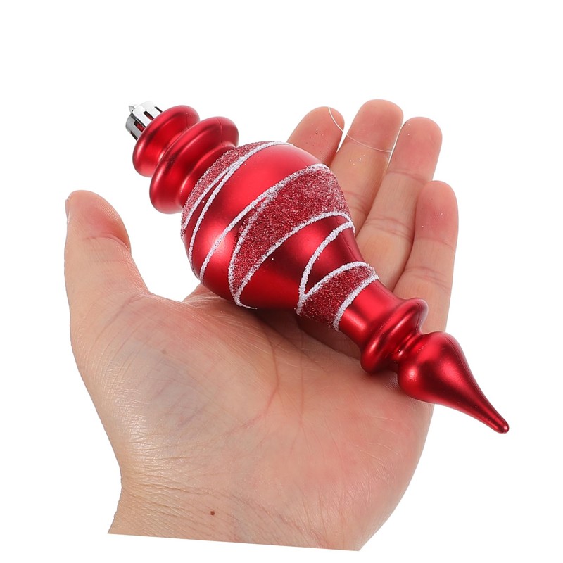 Sosoport 3pcs Red Christmas Bauble: Plastic Finial Ornaments with Long