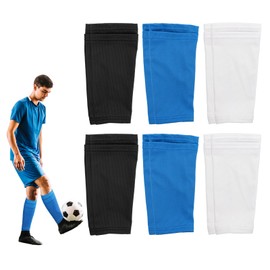 6 Pairs of Shin Guard Sleeves, Soccer Shin Guard Sleeves, Soft and Breathable, Suitable for Children, Teenagers, Adults, Beginners, Men and Women (Black, White and Blue)