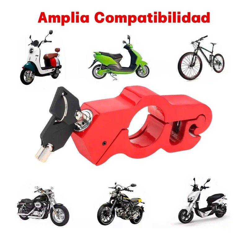 Candado Para Moto Bloqueo Manillar Antirrobo Palanca Freno Rojo