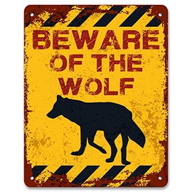 Print Crafted - Beware Of The Wolf | Vintage Metal Garden Warning Sign | Siberian Husky Dog Sign