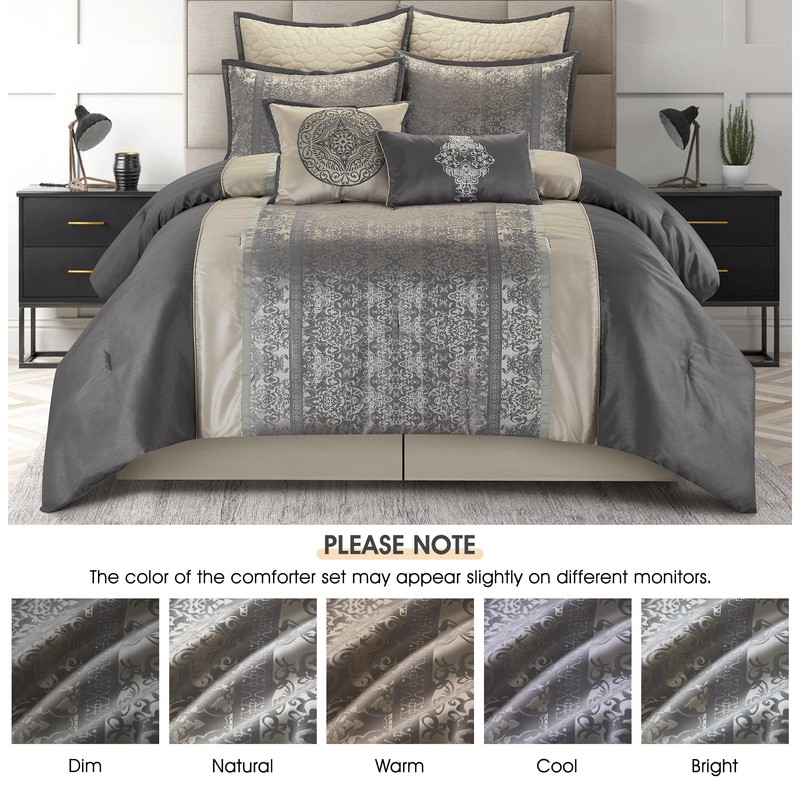 LANCO MODERN LIFESTYLE California King Size Comforter Set, Grey Beige,