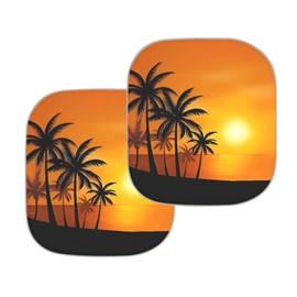 DBBXHZJY Beach Sunset 2 PCS Car Windshield Sun Shade Foldable,Palm Tree Sunshade for Sun Protect Auto Sun Heat and UV Rays Blocker Unverisal Fit Trucks SUV Van,Summer Automotive Interior Accessories