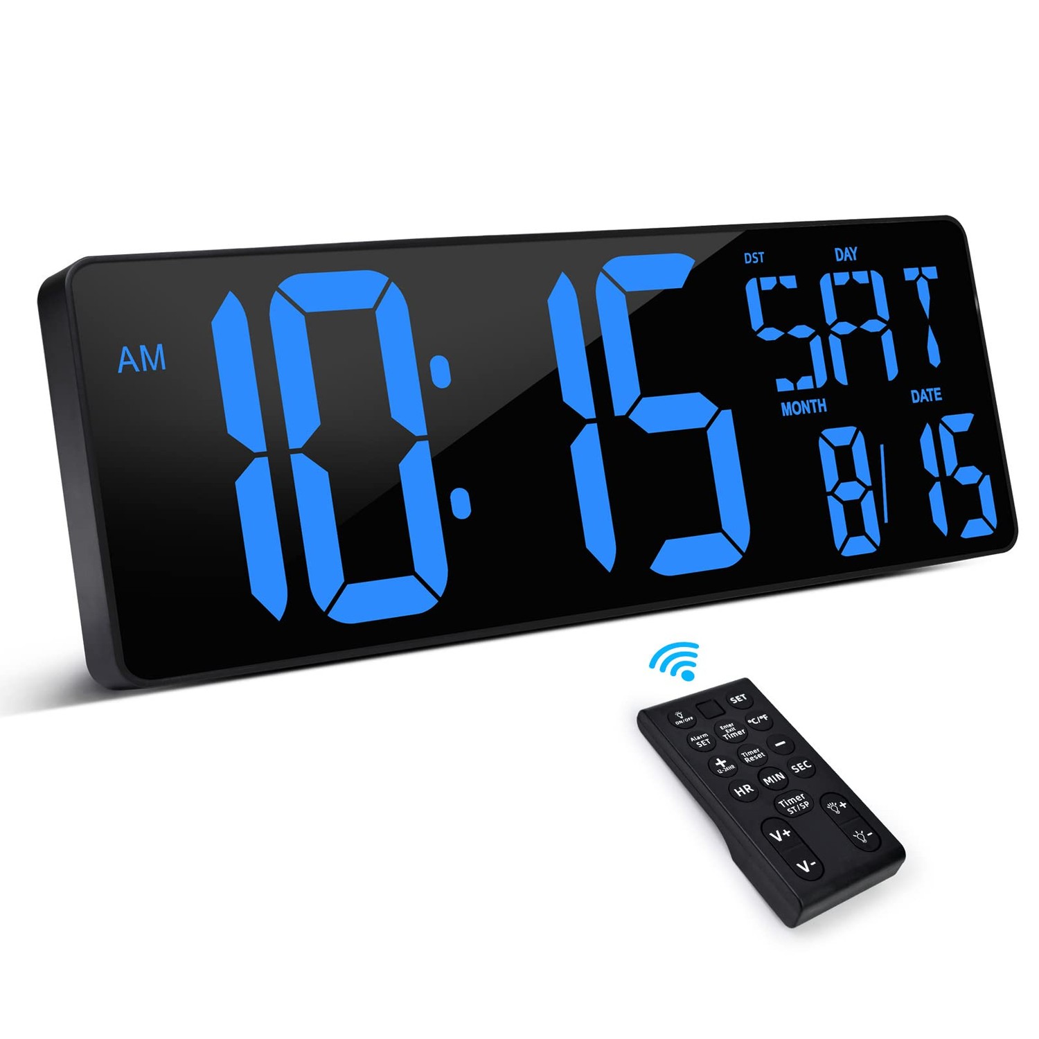 XREXS Large Digital Wall Clock with Remote Control, 17.2 Inch LED Large ...