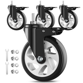 5 inch Heavy Duty Caster Wheels, Stem Casters Set of 4, 3/8"-16 x 1(Stem Diameter 3/8", Stem Length 1"),Locking Swivel Threaded Stem Casters Set of 4