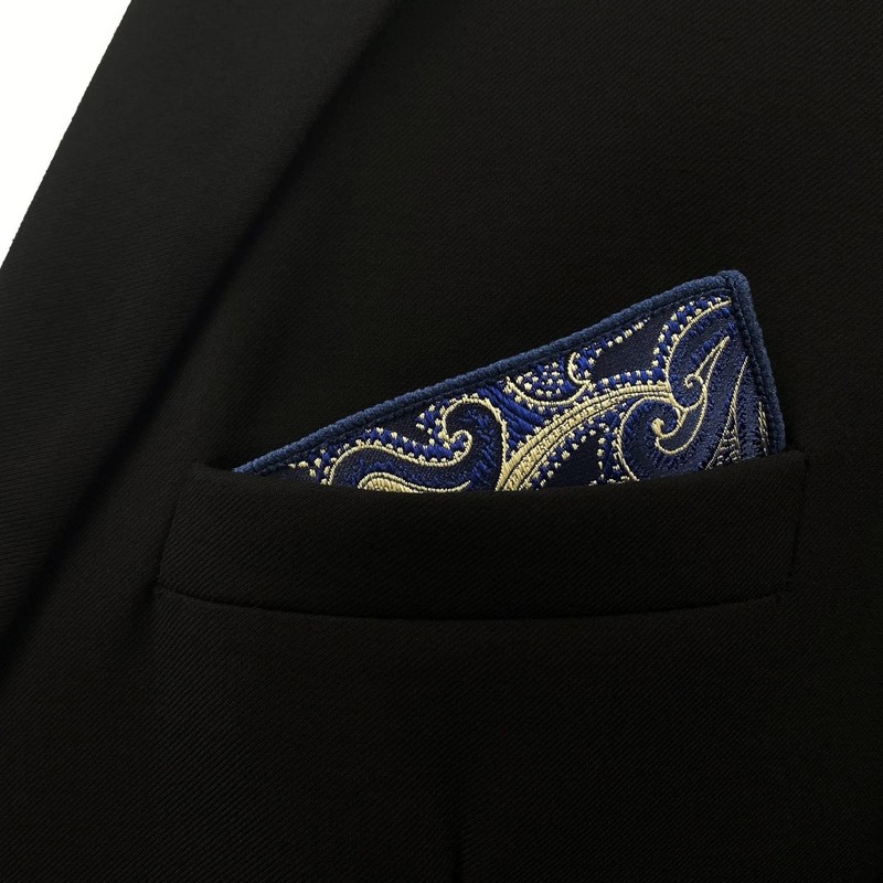 S&W SHLAX&WING Men's Blue and Gold Paisley Wedding Pocket Square,