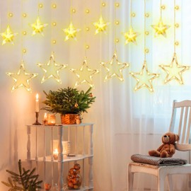 Kimuwote Light Curtain Christmas Lighting Window with Remote Control Timer, Fairy Lights Stars Indoor