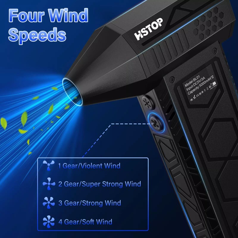 HSTOP Electric Air Duster Turbo Fan,180000 RPM, 4-Gear Blower with