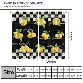 GOTOGE - Cortinas rústicas para ventana de cocina, estilo clásico, color blanco, negro, búfalo a cuadros, verano, frutas, limón, divertida decoración de cocina, 42 x 45 pulgadas