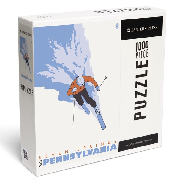Lantern Press 1000 Piece Jigsaw Puzzle, Stylized Skier, Seven Springs,