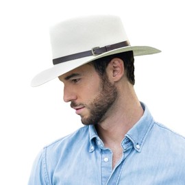 Bigalli Melbourne TE Panama Hat for Women Men Summer & Beach Hat, Teardrop Shape, Recycled Leather Detail, Original Toquilla Straw Grade 3 | UV Protection SPF 30 | Fedora Hats | White Large