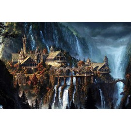 Lord of The Rings 1000 Piece Puzzle for Adults - Waterfall Town Artwork Jigsaw Family Game