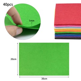 Yibang A4 Felt Pack, 40Pcs Nonwoven Felt Fabric Sheets for DIY Craft, Assorted Color Felt Pack, Children Felt Sheet for Art/Crafts/Toys/Decorations/Scrapbooking(1mm Thick) (40)