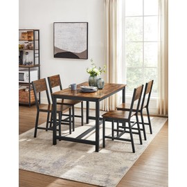 VASAGLE Dining Chair Set of 4, Rustic Wood Chairs with Metal Steel Frame, Easy to Assemble, Comfortable Seat, Modern Farmhouse Chair for Kitchen, Bedroom, Living Room, Rustic Brown and Ink Black