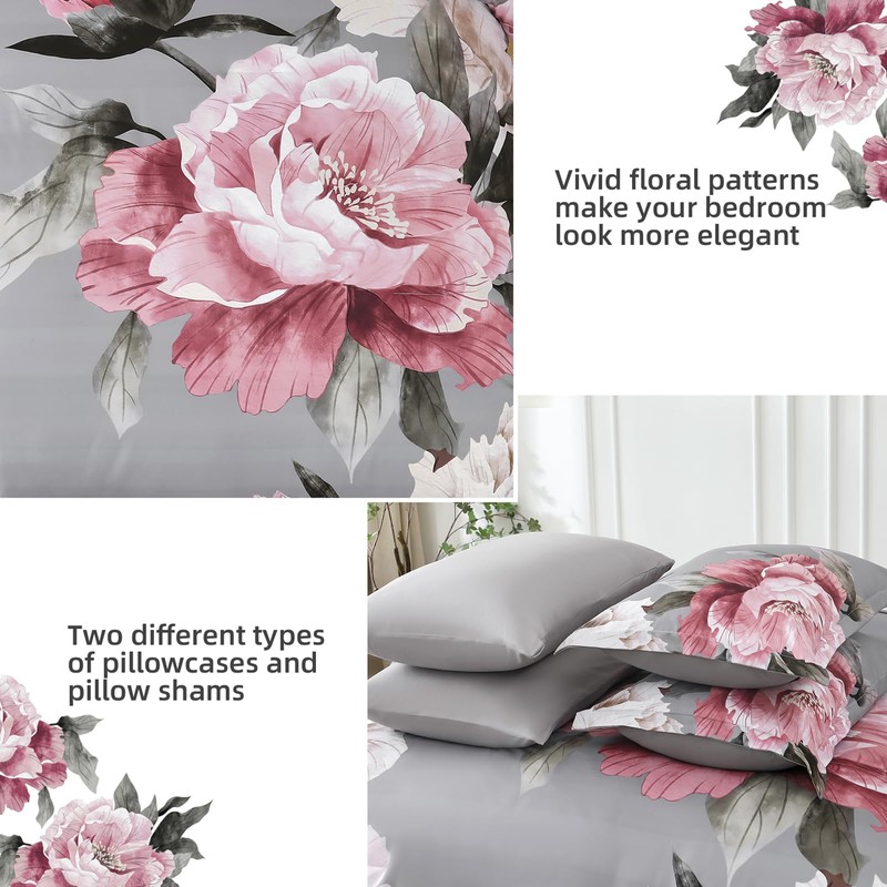 Dobuyly Pink and Grey Comforter Set Queen Size 7 Piece