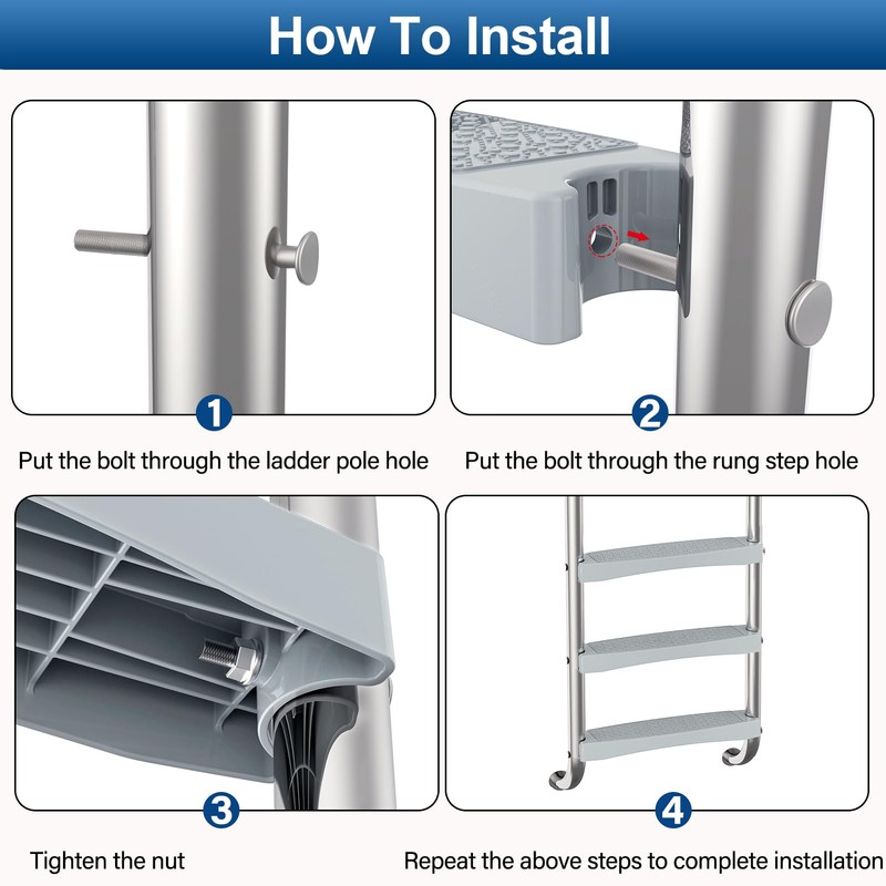 Goovilla Pool Ladder Steps Replacement, (3-Pack) 18" Universal Heavy-Duty Molded