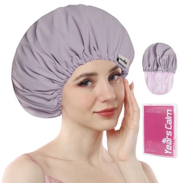Years calm Shower Cap Reusable Waterproof, Double-Layer Hair Cap, with