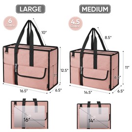 BALEINE Large Utility Tote Bag with Reinforced Bottom, Multi-Pockets and Top Zipper Closure, Perfect for Teachers, Nurses, Travel, Work - Water-Resistant (Medium, Beige)