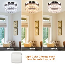 YPQXYHDA Small Crystal Chandeliers LED Crystal Ceiling Light Semi Flush Mount Light Fixture for Foyer Entryway Crystal Hallway Light Bedroom,9.8",3 Colors Adjustable